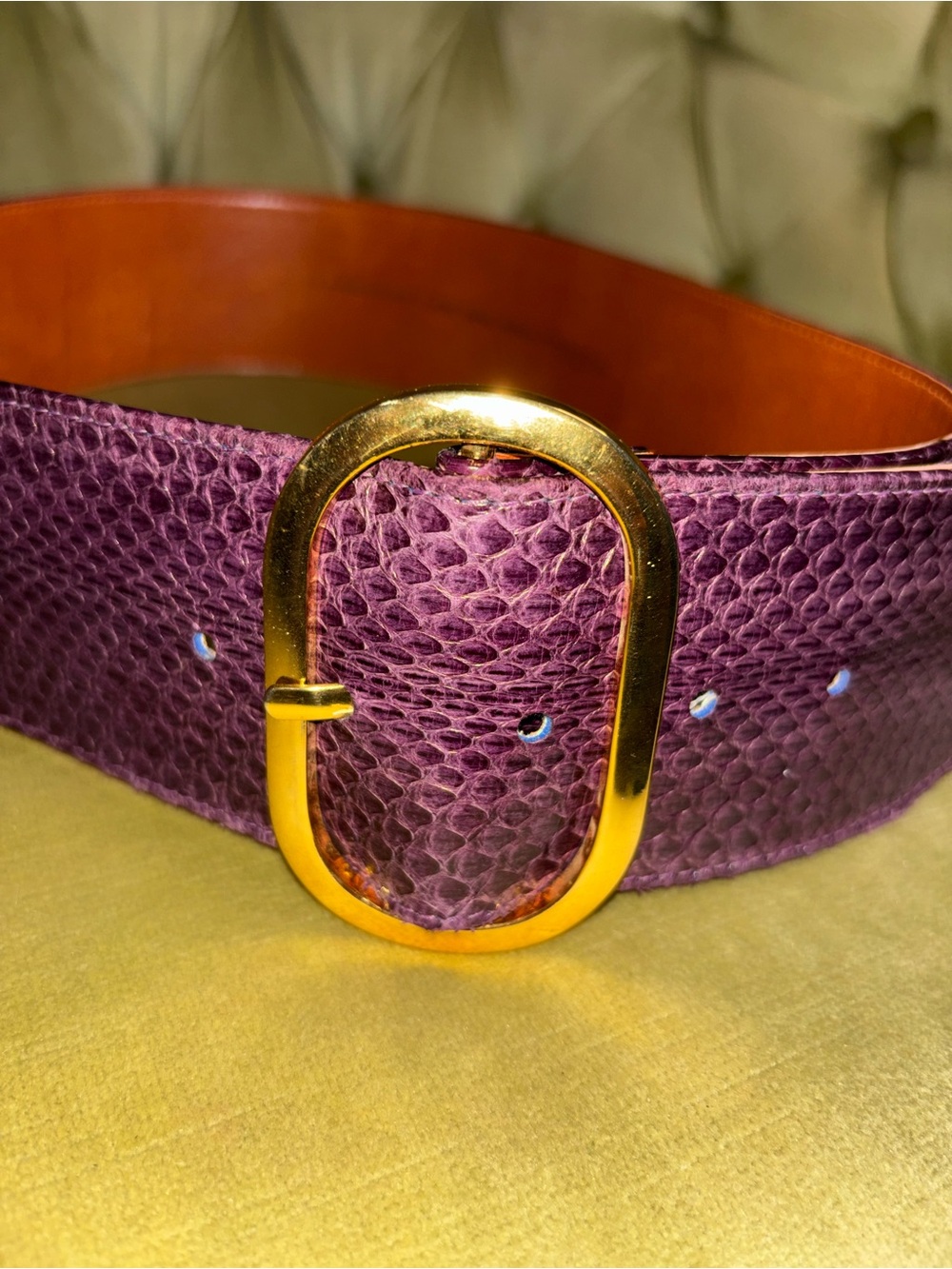 Vintage Saks Fifth Avenue Women’s Genuine Snakeskin Belt Purple Wide Large (32)